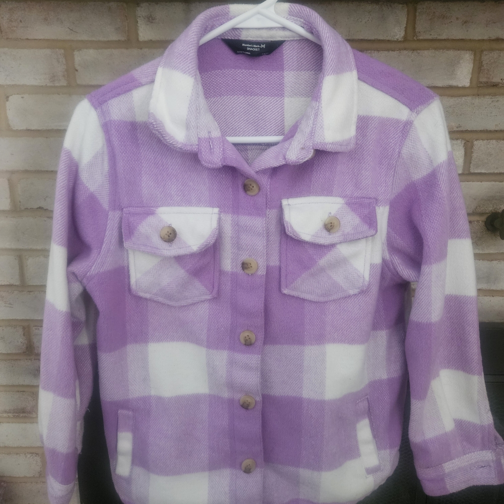 Multiples Kids Purple and White Plaid Jean Jacket